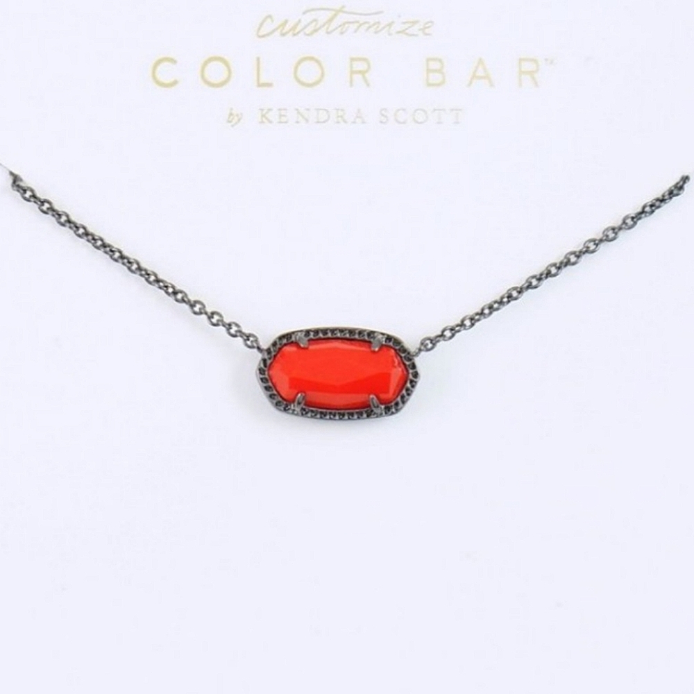 New Kendra Scott Elisa Ruby Red Stone  Gunmetal Neckalce